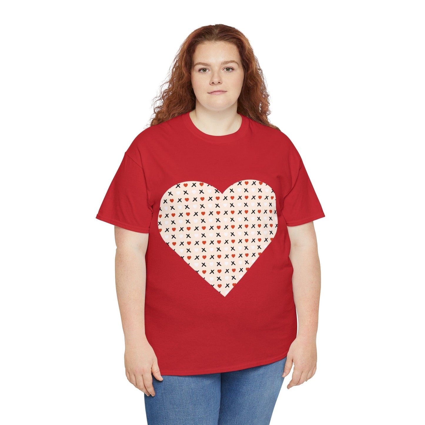 Red & White Hearts Love Pattern T-shirt: Cozy Elegance for Winter Days