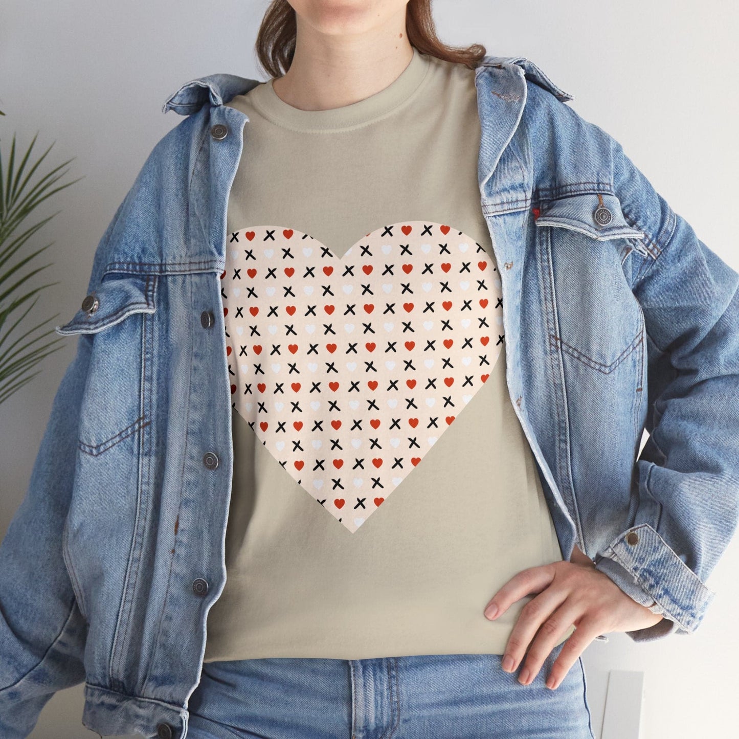 Red & White Hearts Love Pattern T-shirt: Cozy Elegance for Winter Days