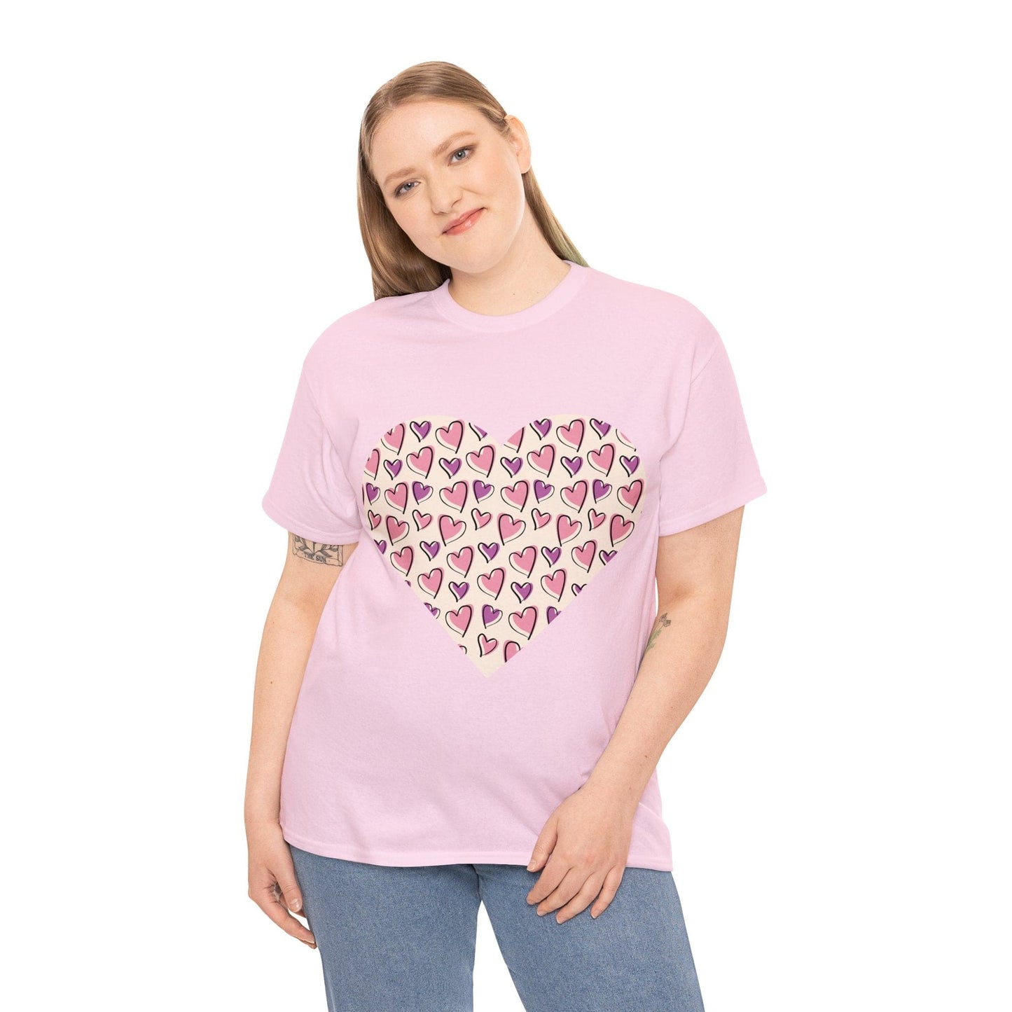 Lavender & Pink Heart Outline T-shirt: Express Love with Subtle Elegance