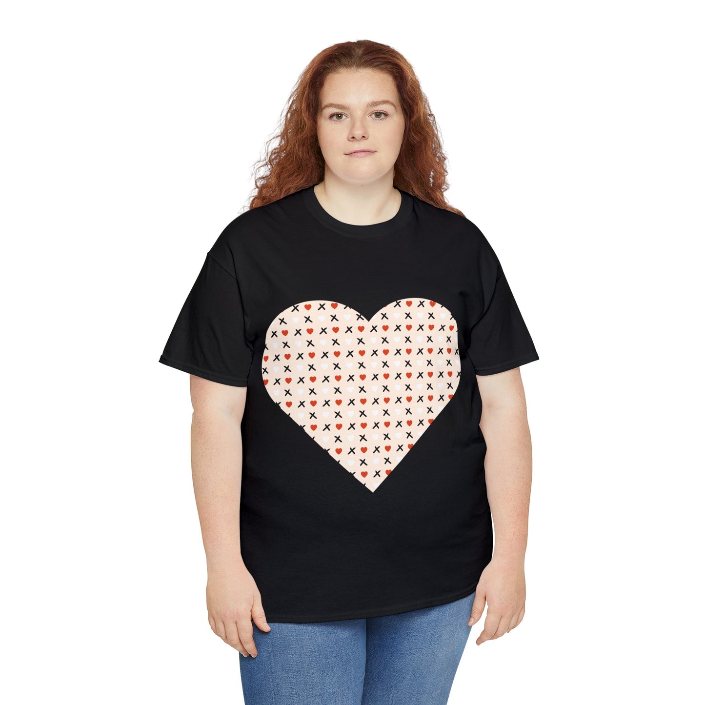 Red & White Hearts Love Pattern T-shirt: Cozy Elegance for Winter Days