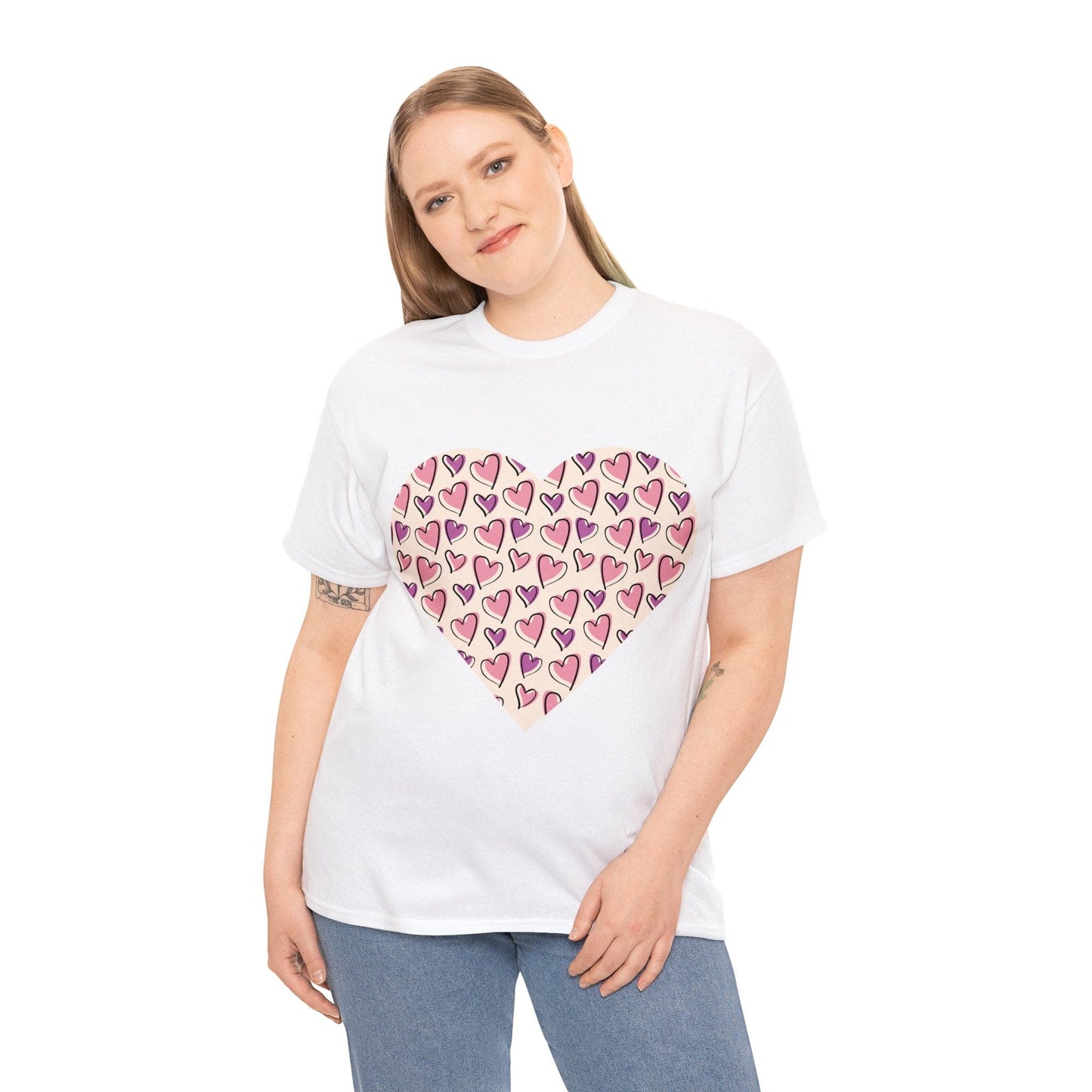 Lavender & Pink Heart Outline T-shirt: Express Love with Subtle Elegance