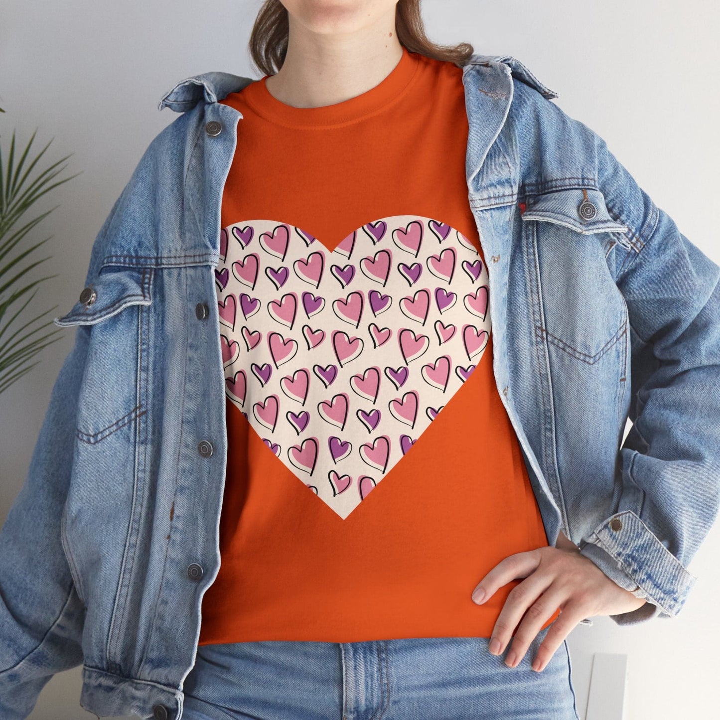 Lavender & Pink Heart Outline T-shirt: Express Love with Subtle Elegance
