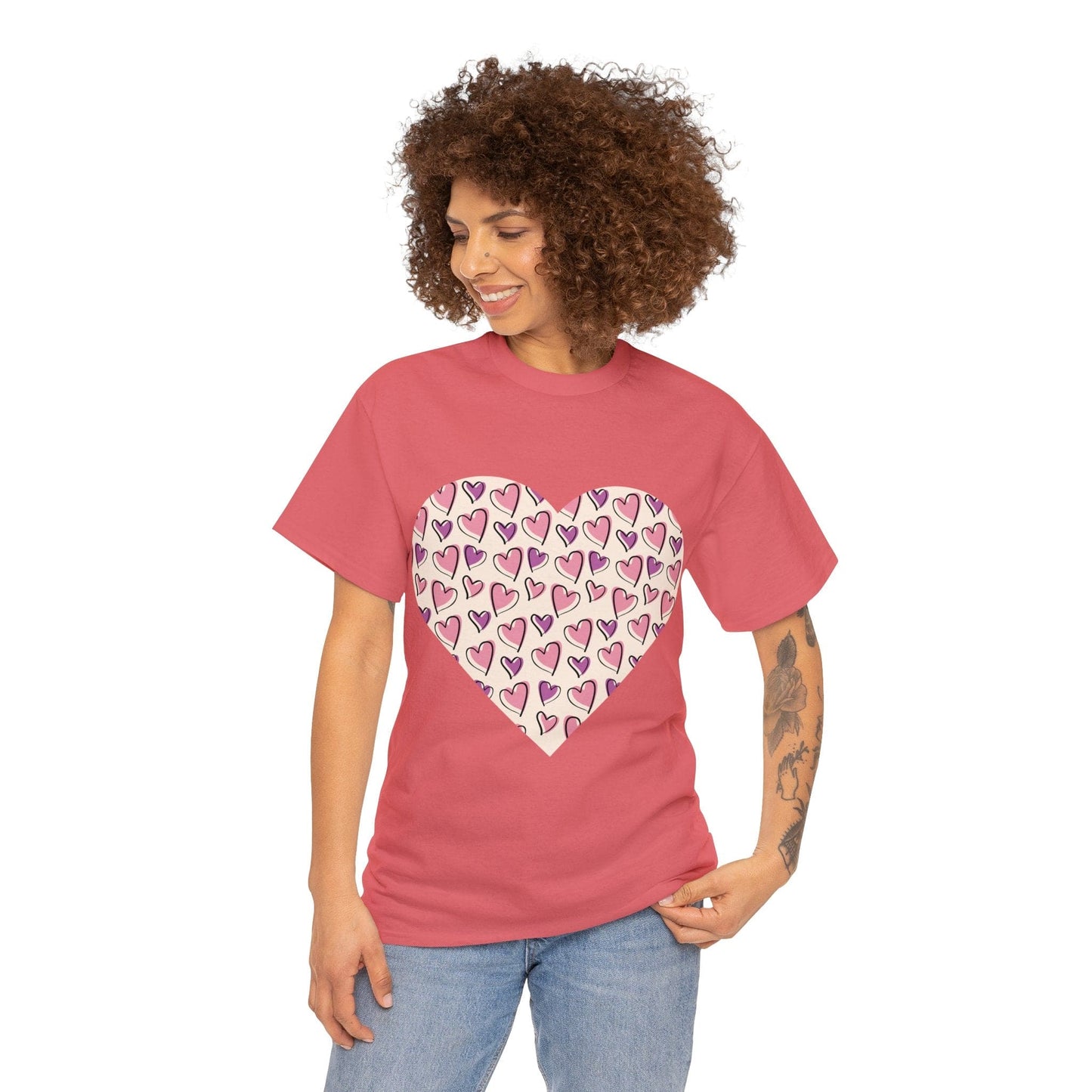 Lavender & Pink Heart Outline T-shirt: Express Love with Subtle Elegance