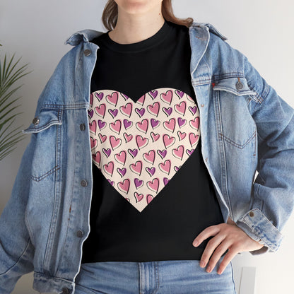 Lavender & Pink Heart Outline T-shirt: Express Love with Subtle Elegance