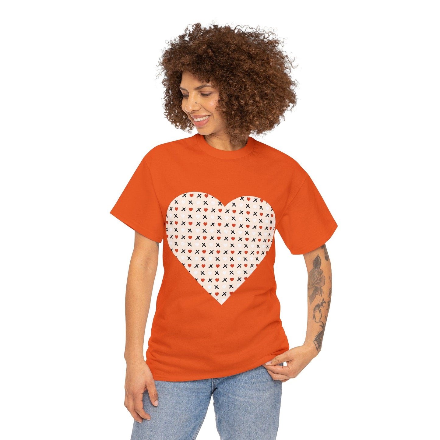 Red & White Hearts Love Pattern T-shirt: Cozy Elegance for Winter Days