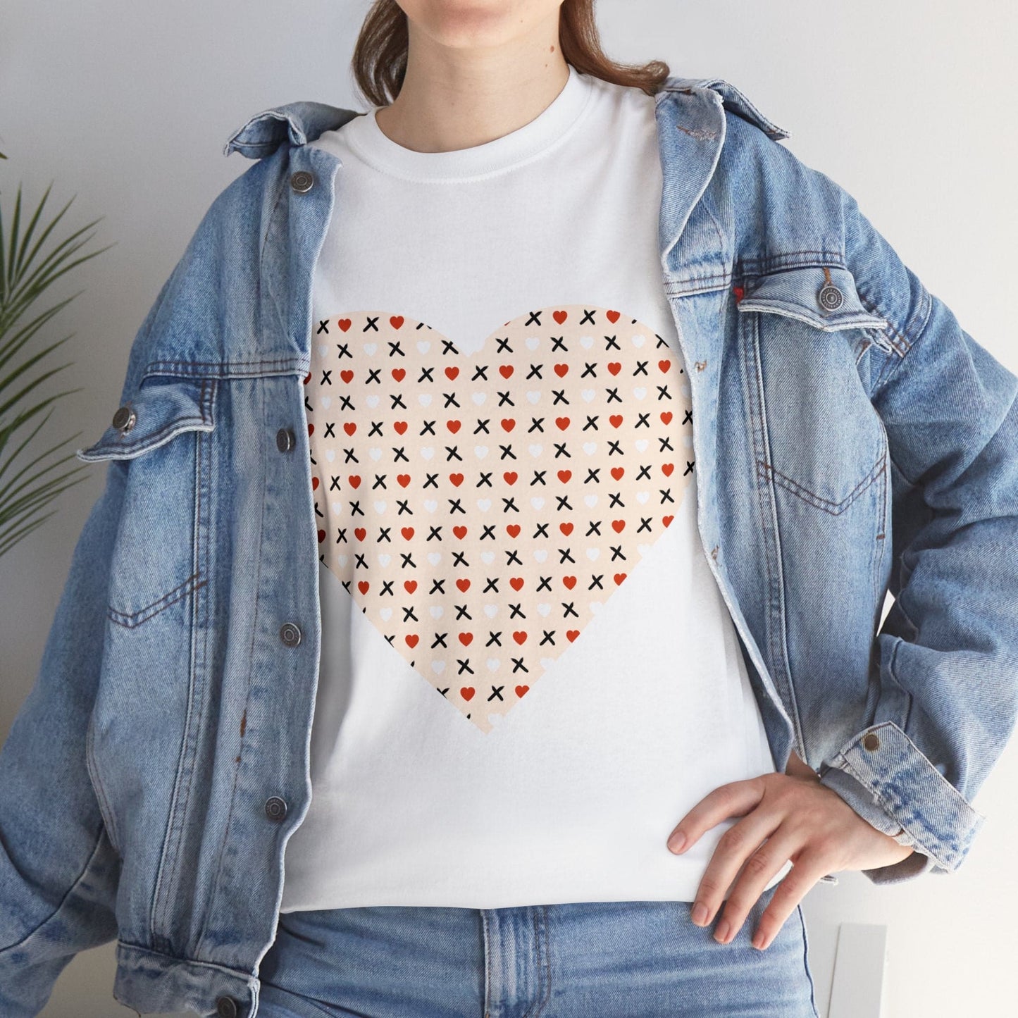 Red & White Hearts Love Pattern T-shirt: Cozy Elegance for Winter Days