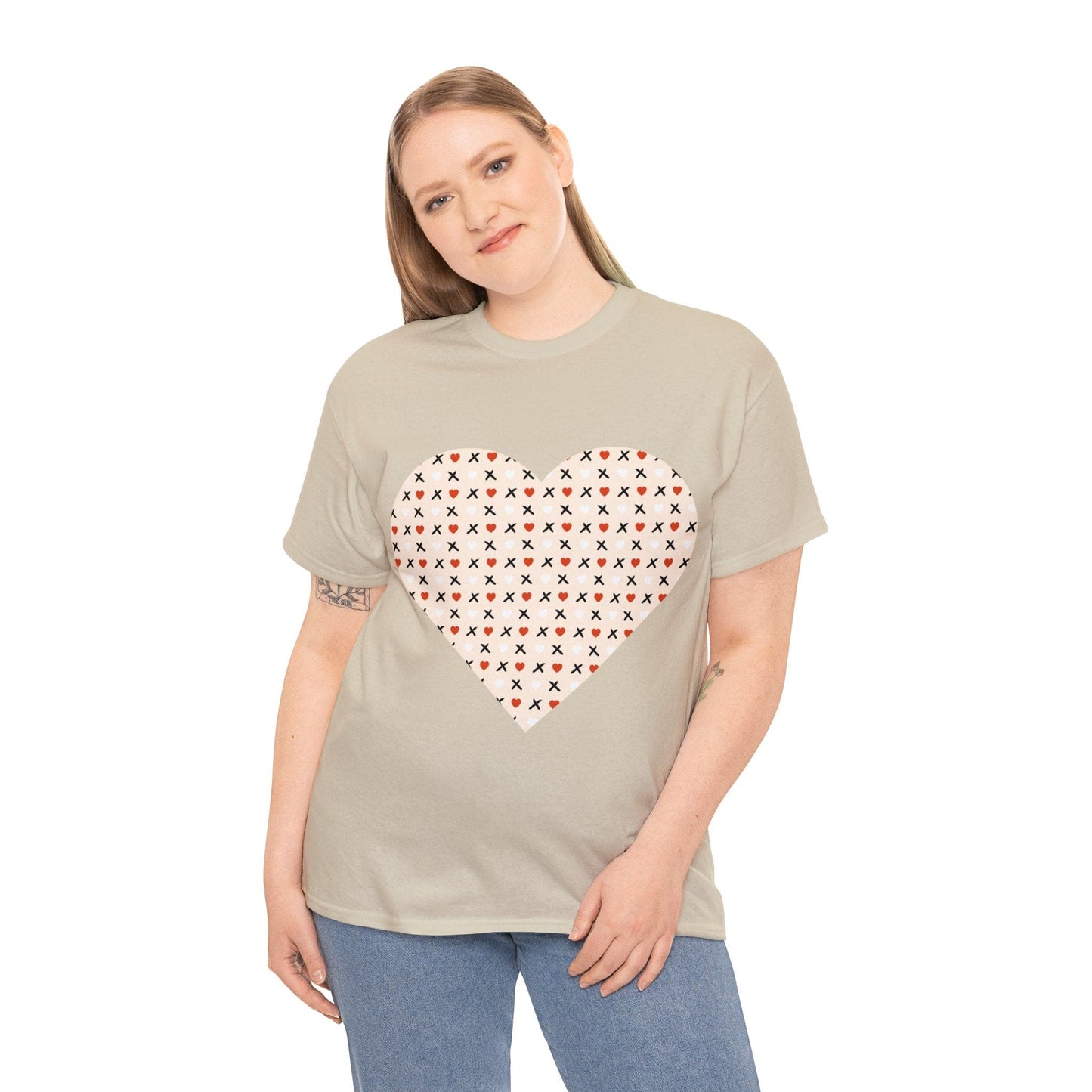 Red & White Hearts Love Pattern T-shirt: Cozy Elegance for Winter Days
