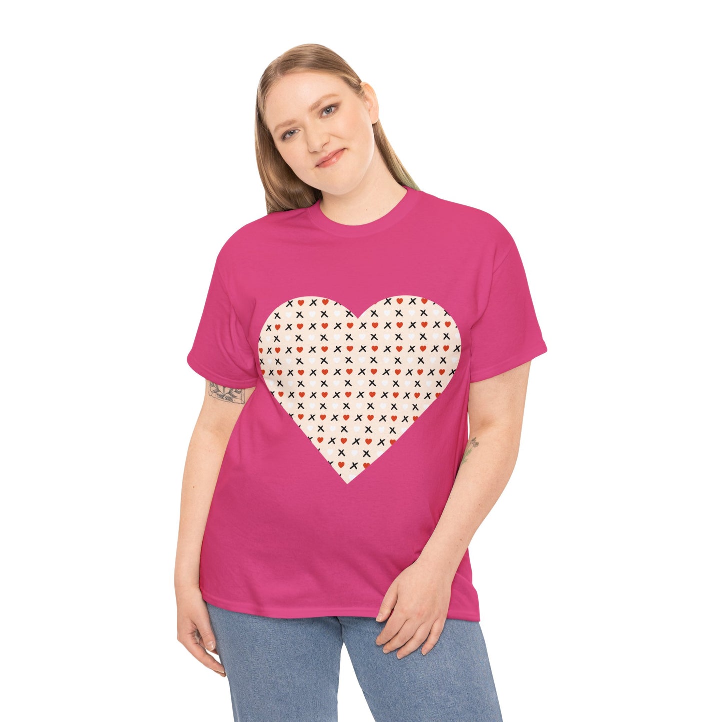 Red & White Hearts Love Pattern T-shirt: Cozy Elegance for Winter Days