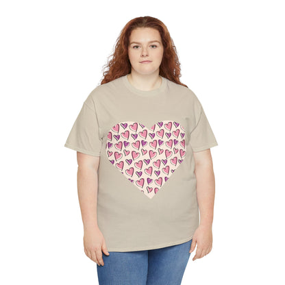 Lavender & Pink Heart Outline T-shirt: Express Love with Subtle Elegance