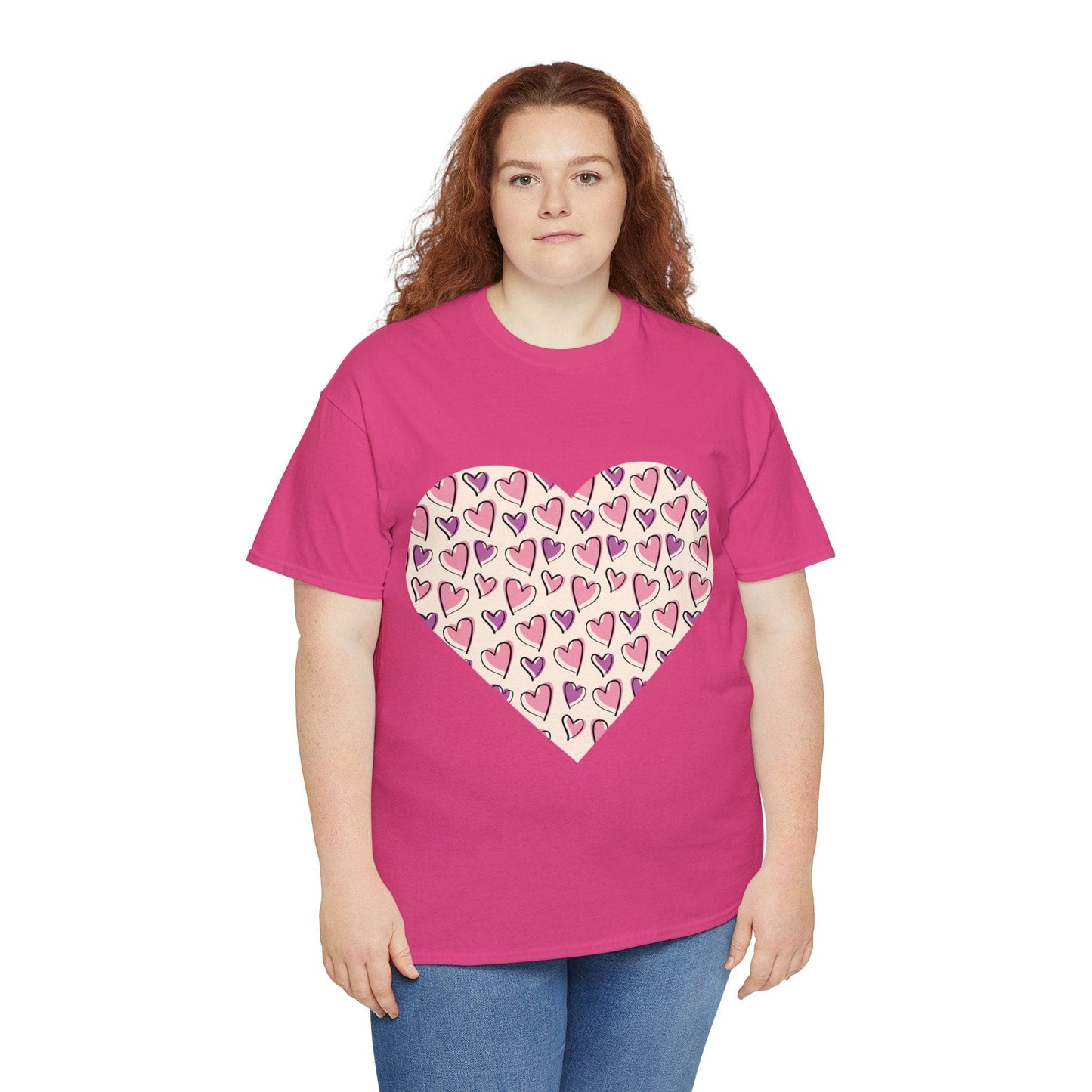 Lavender & Pink Heart Outline T-shirt: Express Love with Subtle Elegance