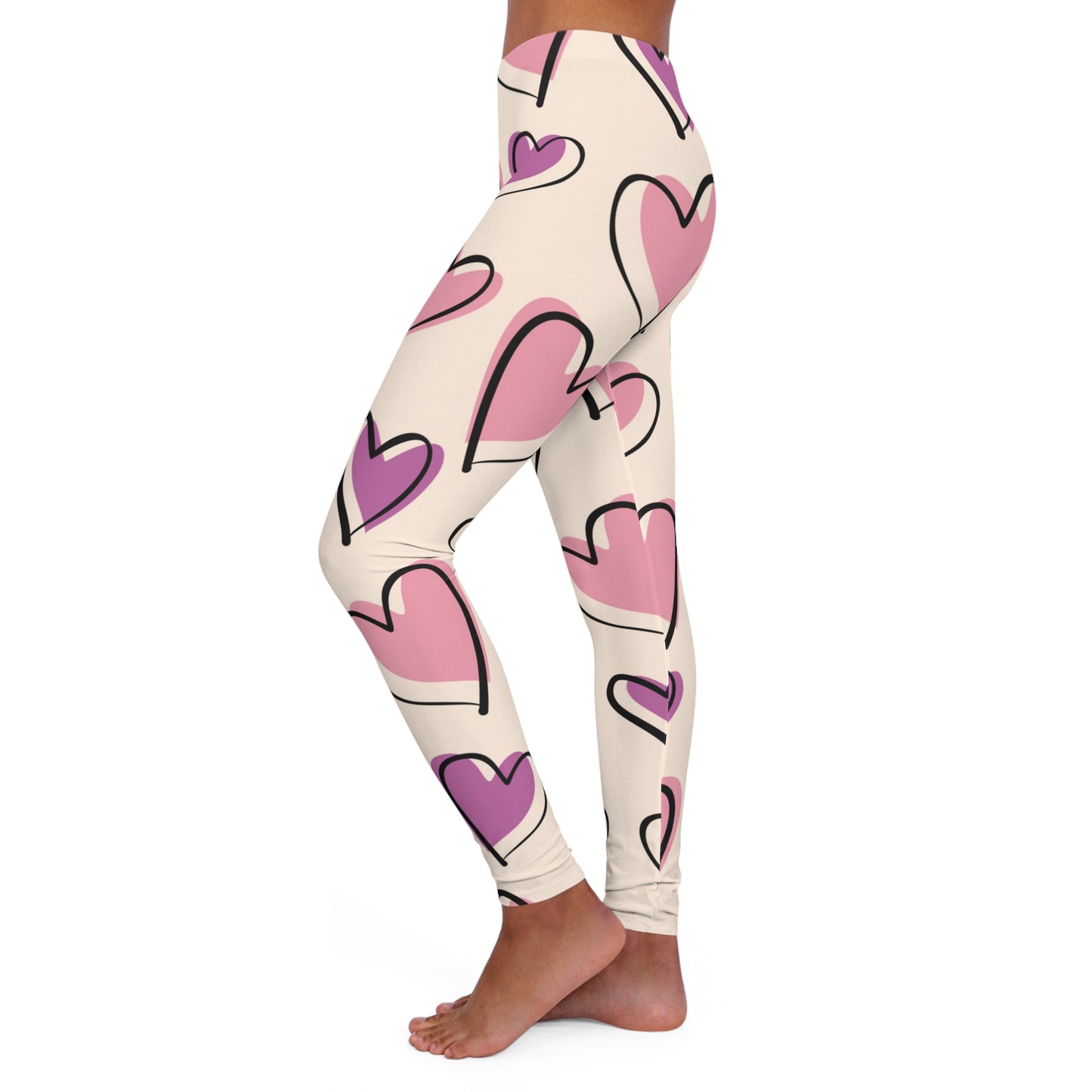 Lavender & Pink Heart Outline Leggings: Express Love in Subtle Elegance