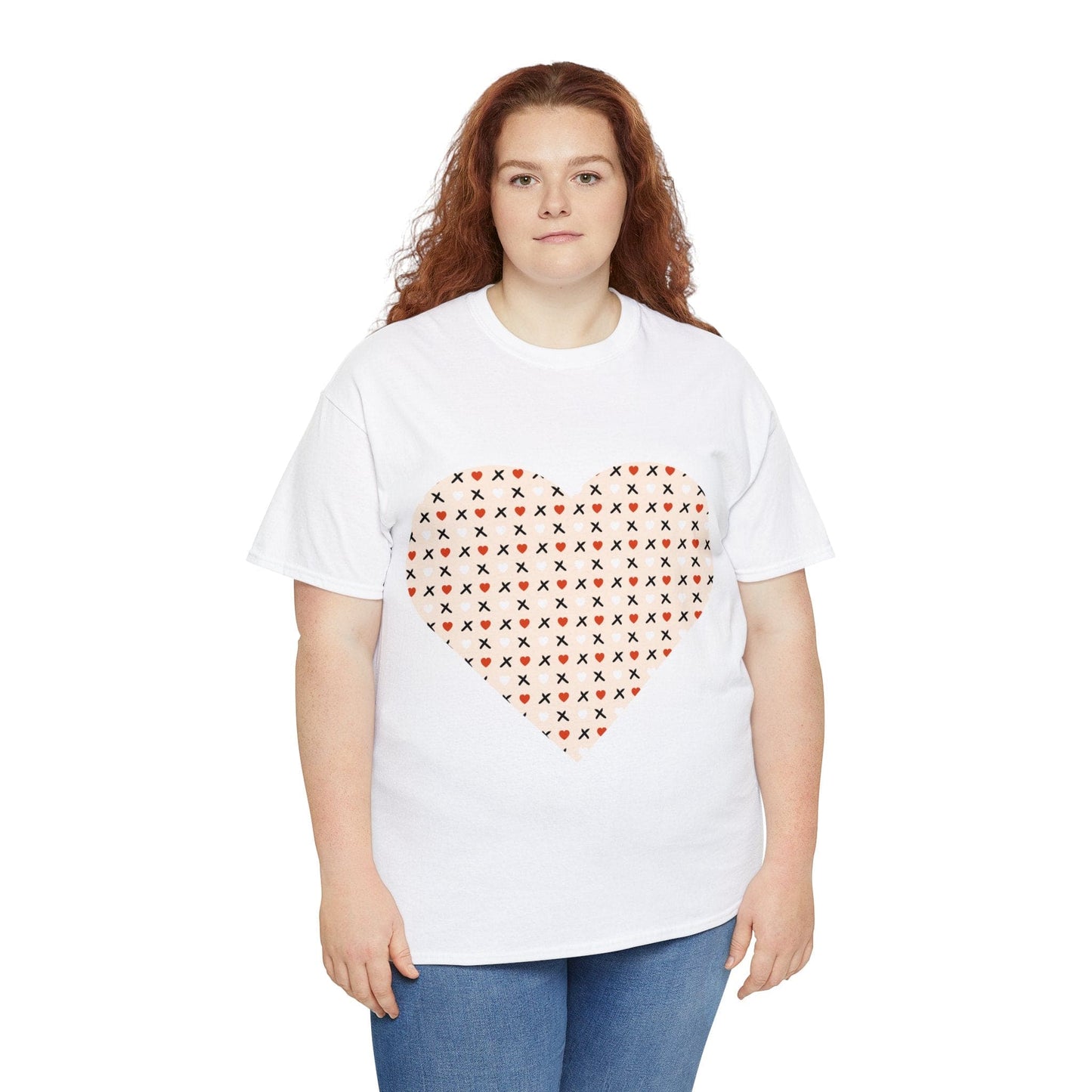 Red & White Hearts Love Pattern T-shirt: Cozy Elegance for Winter Days