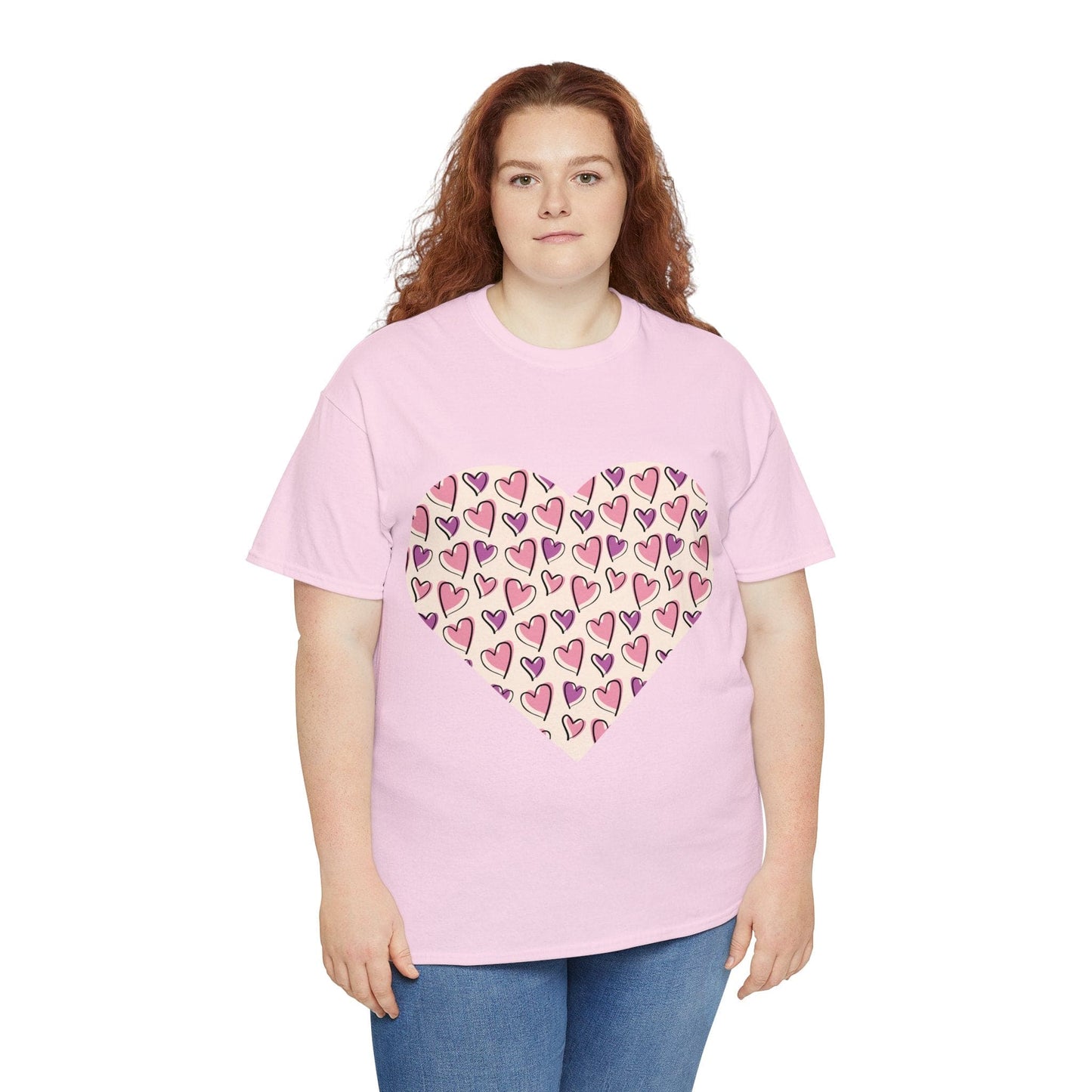 Lavender & Pink Heart Outline T-shirt: Express Love with Subtle Elegance