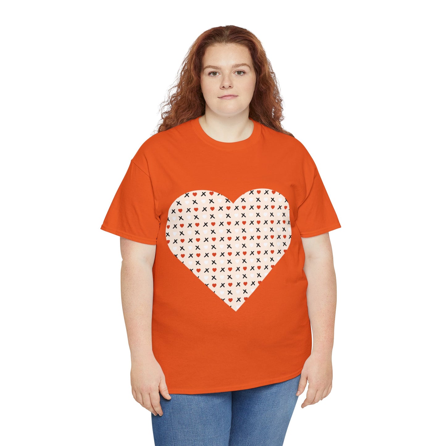 Red & White Hearts Love Pattern T-shirt: Cozy Elegance for Winter Days