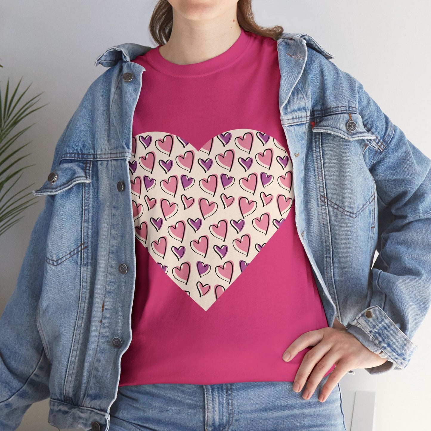 Lavender & Pink Heart Outline T-shirt: Express Love with Subtle Elegance