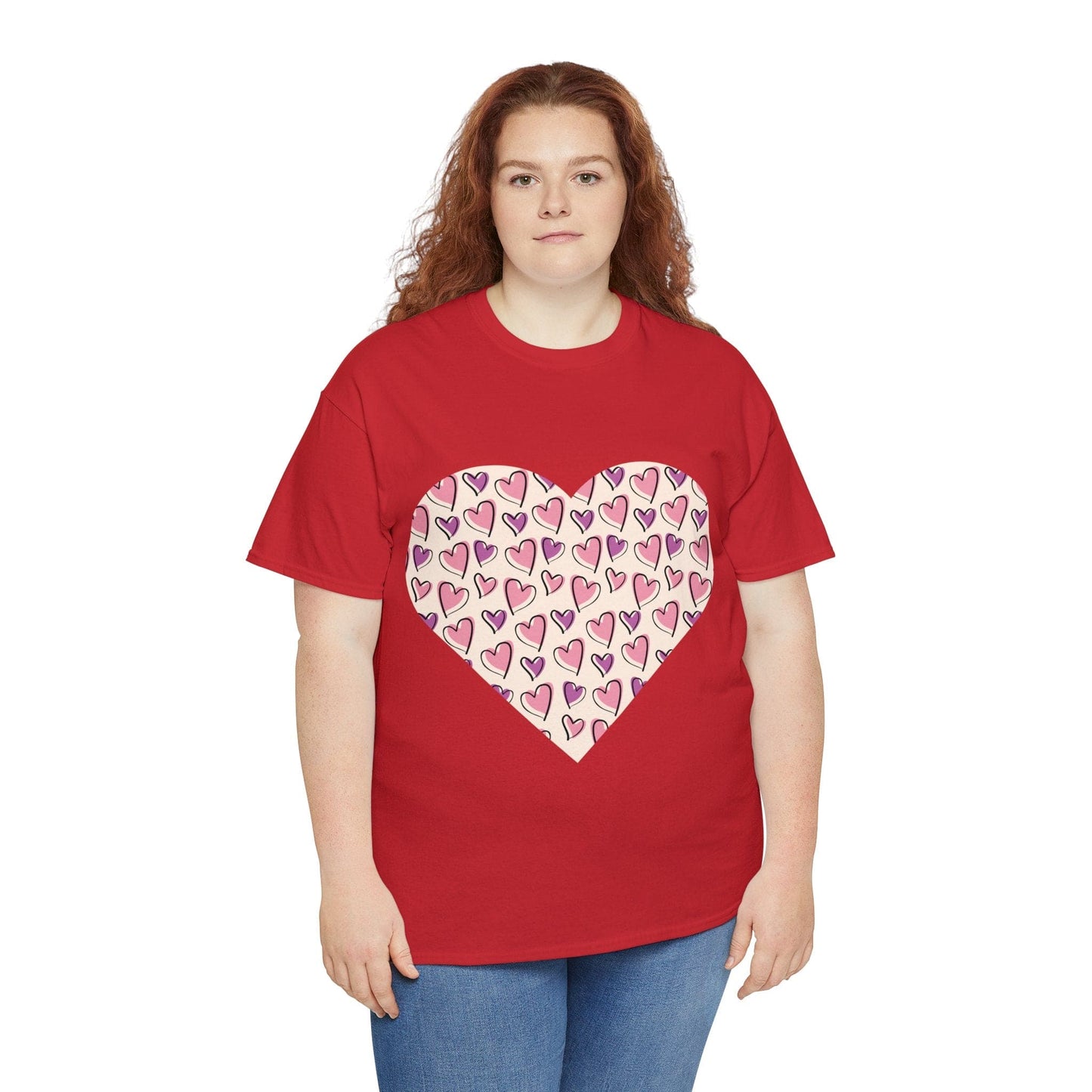 Lavender & Pink Heart Outline T-shirt: Express Love with Subtle Elegance