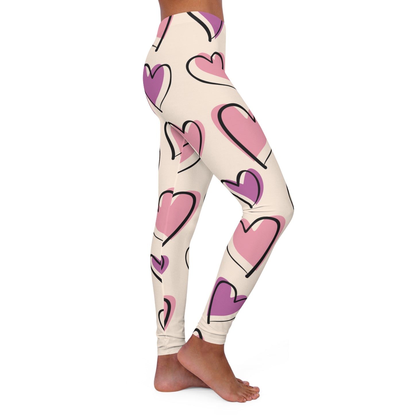 Lavender & Pink Heart Outline Leggings: Express Love in Subtle Elegance