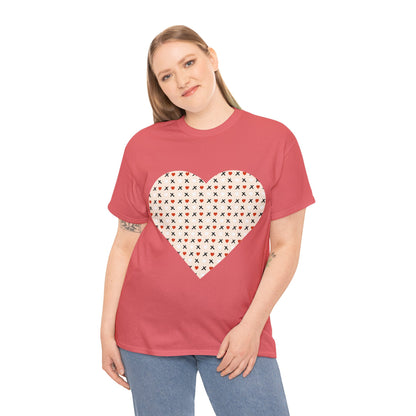 Red & White Hearts Love Pattern T-shirt: Cozy Elegance for Winter Days