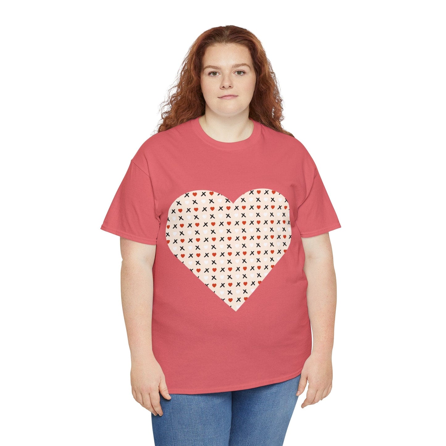 Red & White Hearts Love Pattern T-shirt: Cozy Elegance for Winter Days