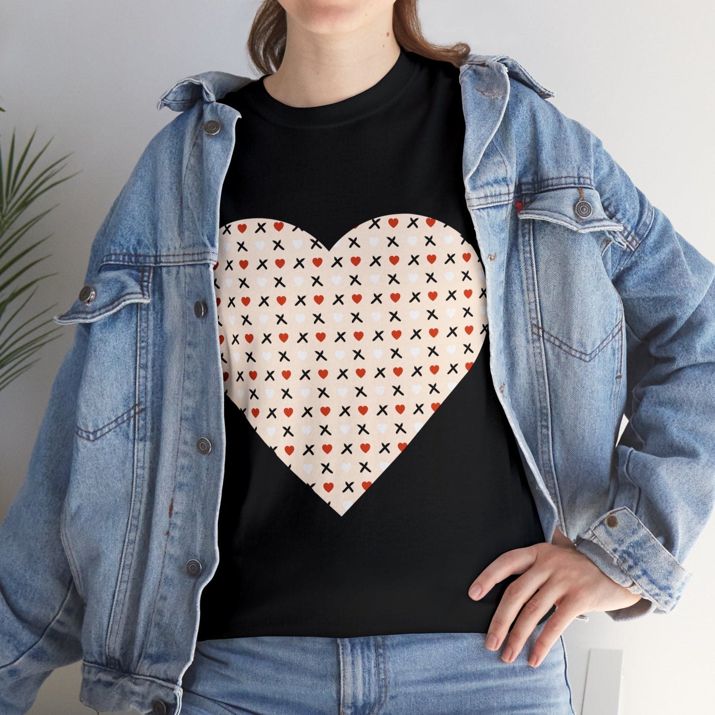 Red & White Hearts Love Pattern T-shirt: Cozy Elegance for Winter Days