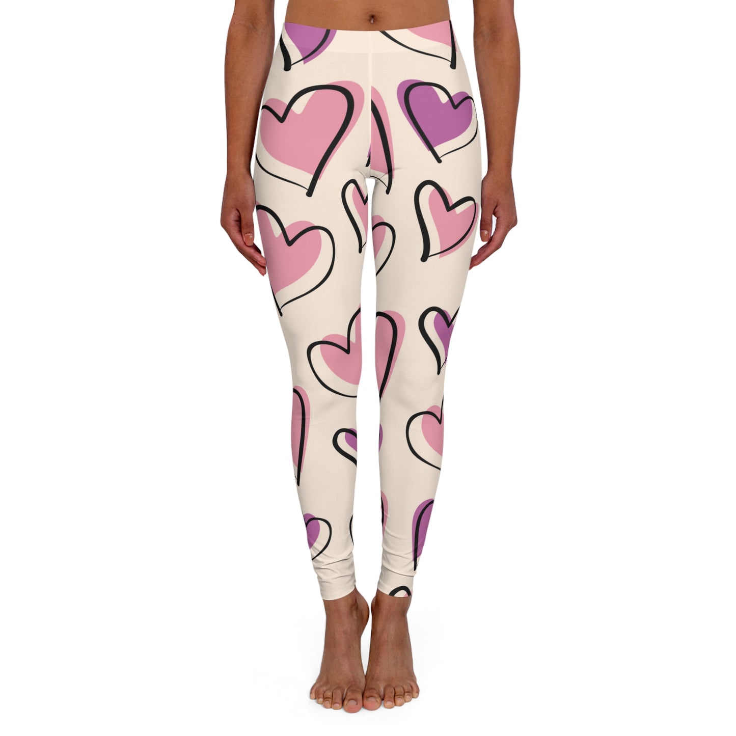 Lavender & Pink Heart Outline Leggings: Express Love in Subtle Elegance
