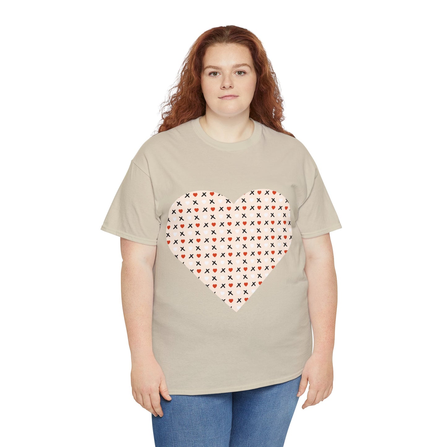 Red & White Hearts Love Pattern T-shirt: Cozy Elegance for Winter Days