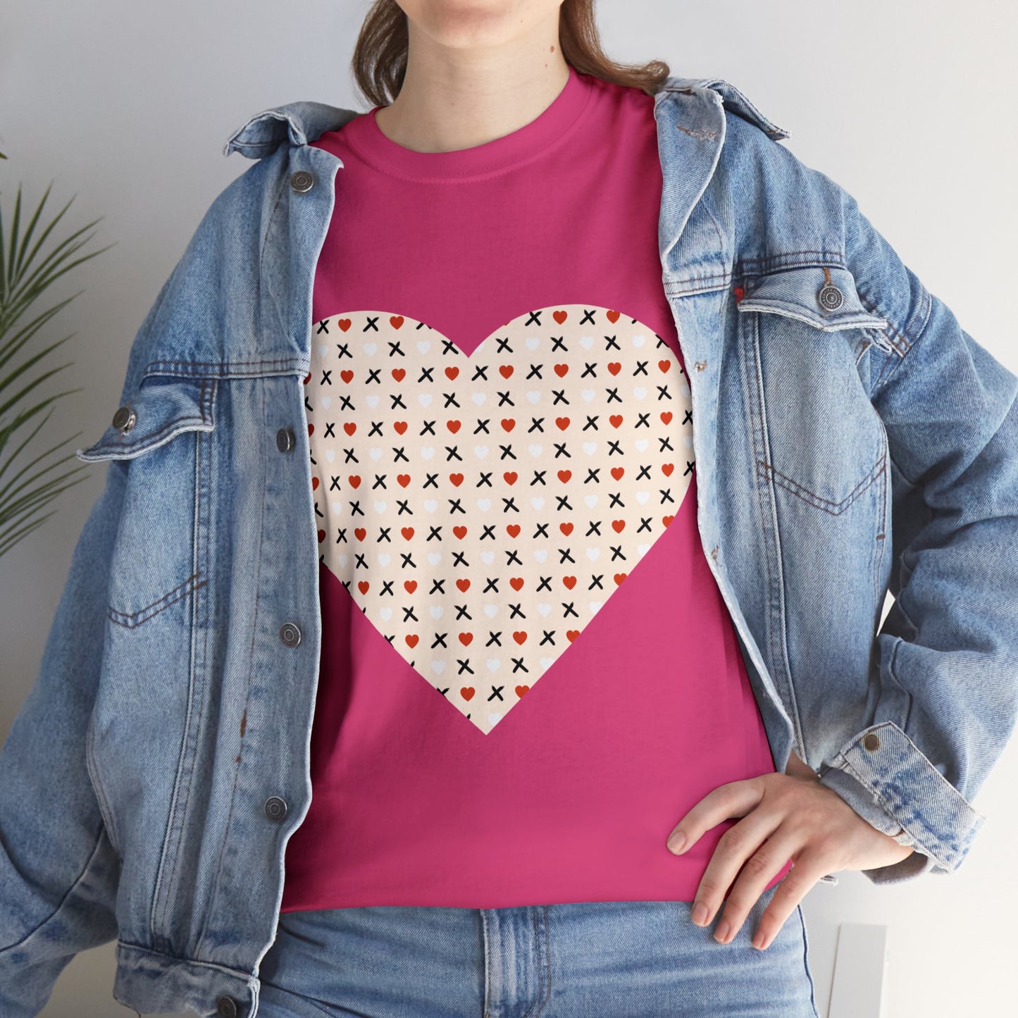 Red & White Hearts Love Pattern T-shirt: Cozy Elegance for Winter Days