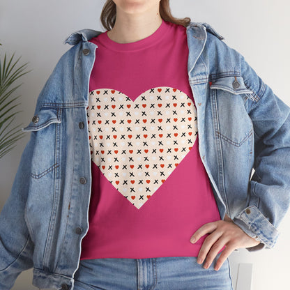 Red & White Hearts Love Pattern T-shirt: Cozy Elegance for Winter Days