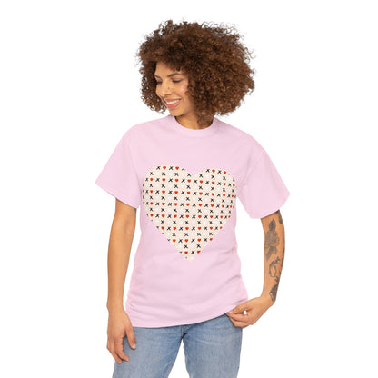 Red & White Hearts Love Pattern T-shirt: Cozy Elegance for Winter Days