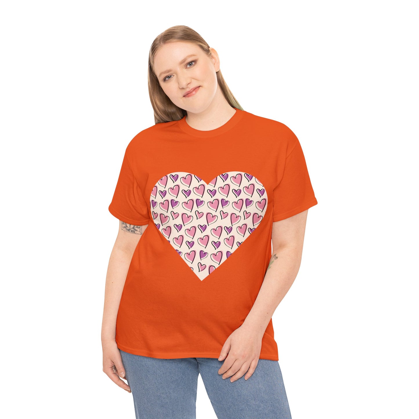 Lavender & Pink Heart Outline T-shirt: Express Love with Subtle Elegance