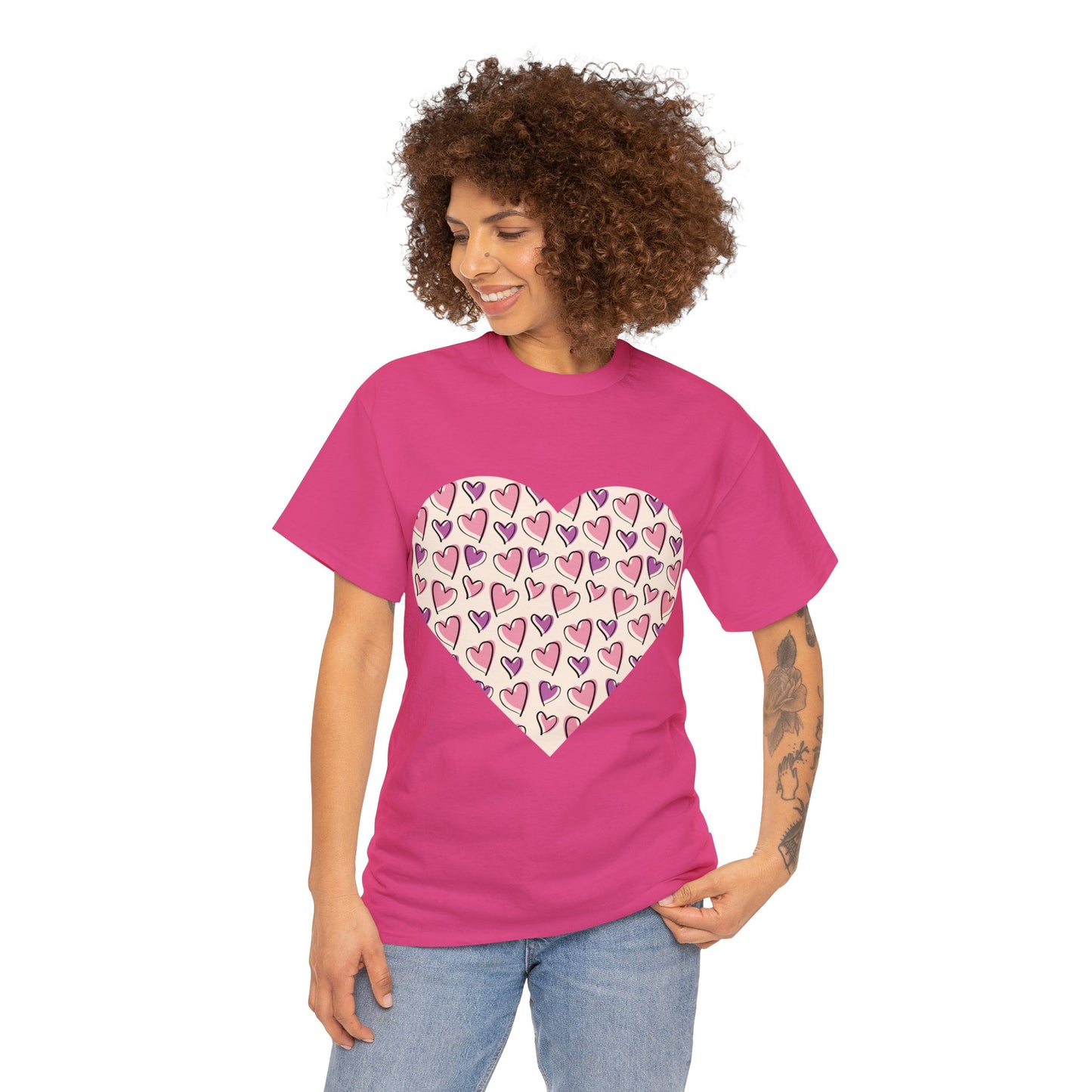 Lavender & Pink Heart Outline T-shirt: Express Love with Subtle Elegance