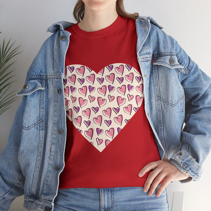 Lavender & Pink Heart Outline T-shirt: Express Love with Subtle Elegance