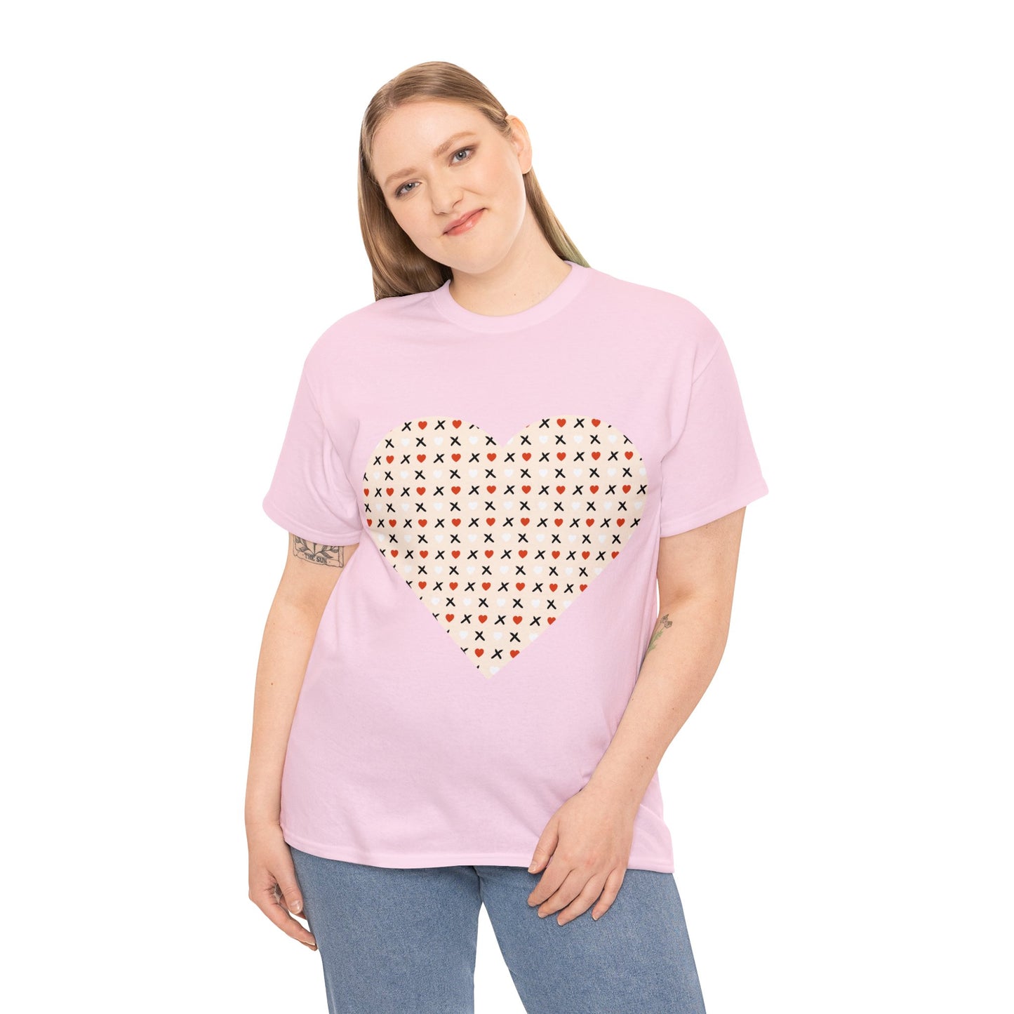 Red & White Hearts Love Pattern T-shirt: Cozy Elegance for Winter Days