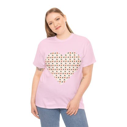 Red & White Hearts Love Pattern T-shirt: Cozy Elegance for Winter Days