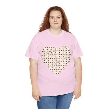 Red & White Hearts Love Pattern T-shirt: Cozy Elegance for Winter Days