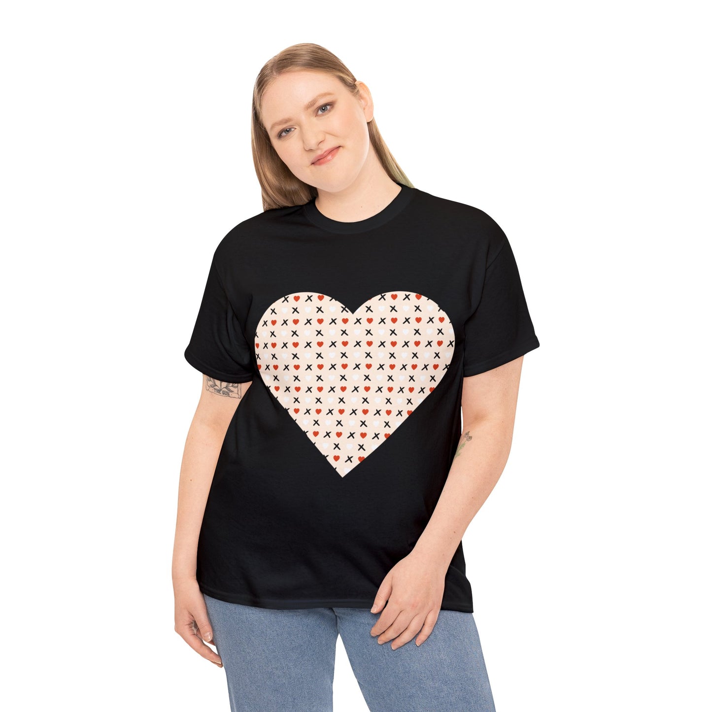 Red & White Hearts Love Pattern T-shirt: Cozy Elegance for Winter Days