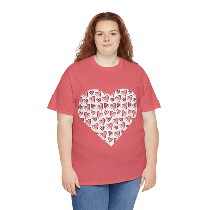 Lavender & Pink Heart Outline T-shirt: Express Love with Subtle Elegance