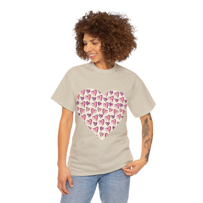 Lavender & Pink Heart Outline T-shirt: Express Love with Subtle Elegance