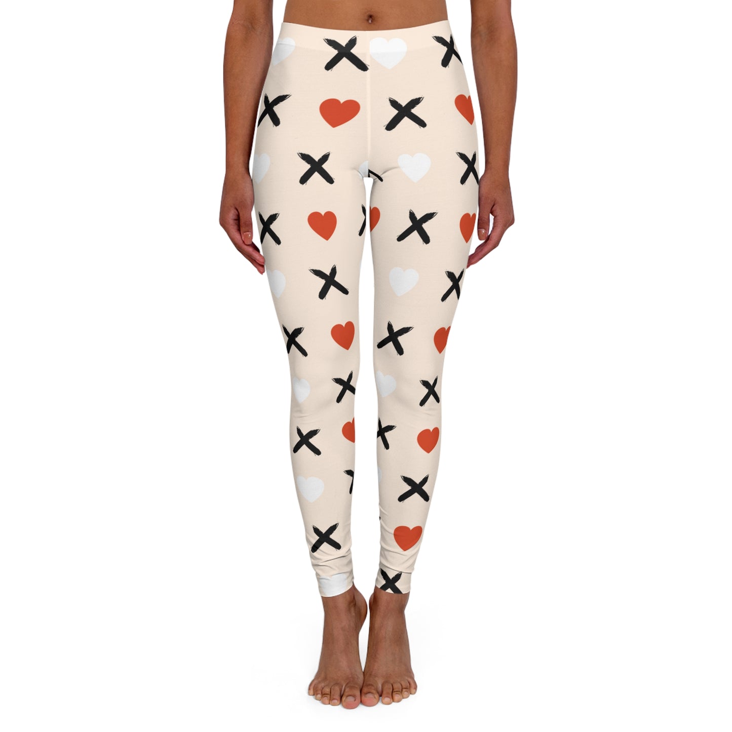 Red & White Love Pattern Leggings: Cozy Elegance for Winter Days