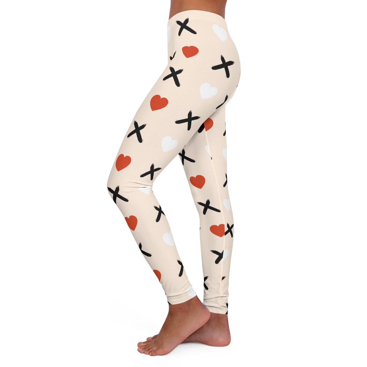 Red & White Love Pattern Leggings: Cozy Elegance for Winter Days