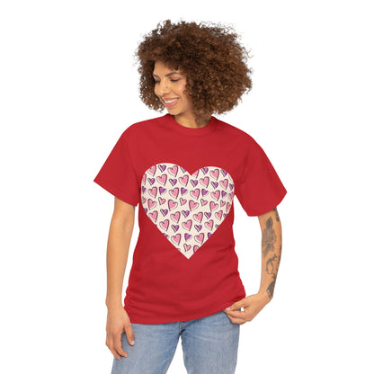 Lavender & Pink Heart Outline T-shirt: Express Love with Subtle Elegance