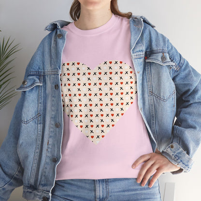 Red & White Hearts Love Pattern T-shirt: Cozy Elegance for Winter Days