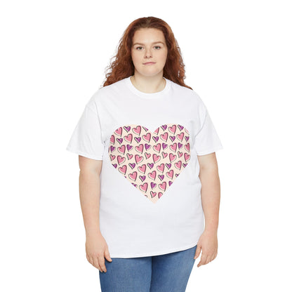 Lavender & Pink Heart Outline T-shirt: Express Love with Subtle Elegance