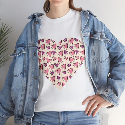 Lavender & Pink Heart Outline T-shirt: Express Love with Subtle Elegance